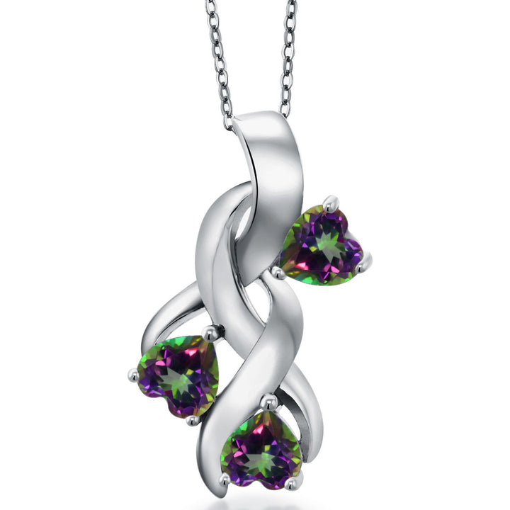Gem Stone King 3-Stones Engraved Customized and Personalized Heart Shape Mothers Name Pendant Necklace For Women | 925 Sterling Silver | 5MM Heart Gemstone Birthstone | With 18 Inch Chain