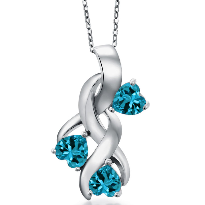 Gem Stone King 3-Stones Engraved Customized and Personalized Heart Shape Mothers Name Pendant Necklace For Women | 925 Sterling Silver | 5MM Heart Gemstone Birthstone | With 18 Inch Chain