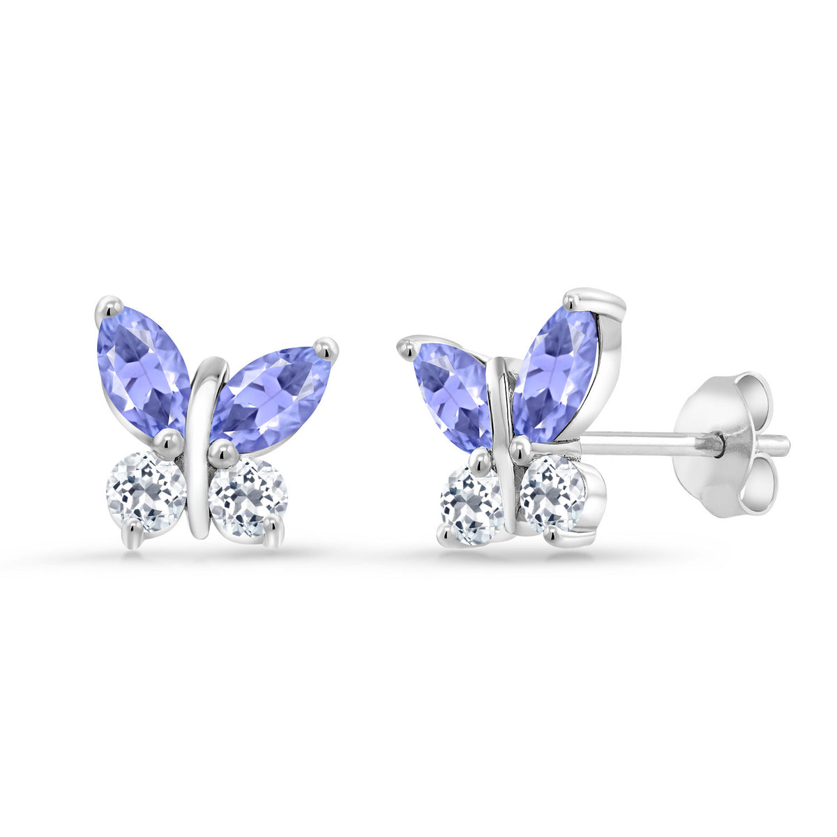 925 Silver Marquise Blue Tanzanite and White Topaz Butterfly Earrings
