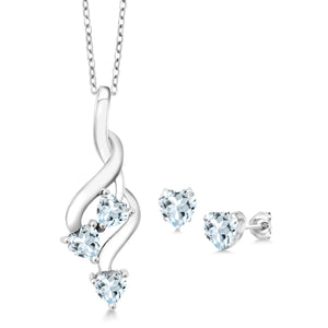Aquamarine - March_Pendant Earrings Set in 925 Sterling Silver