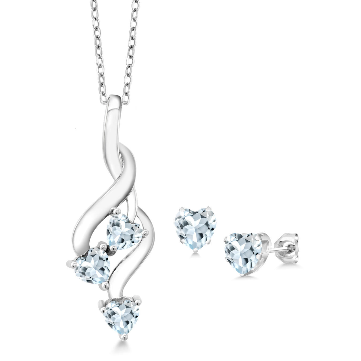 Aquamarine - March_Pendant Earrings Set in 925 Sterling Silver