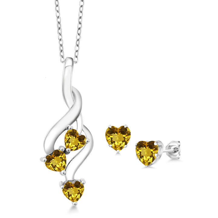 Citrine - November_Pendant Earrings Set in 925 Sterling Silver