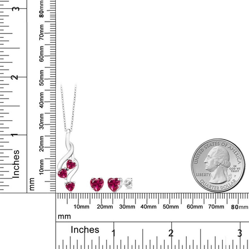 Created Ruby - July_Pendant Earrings Set in 925 Sterling Silver
