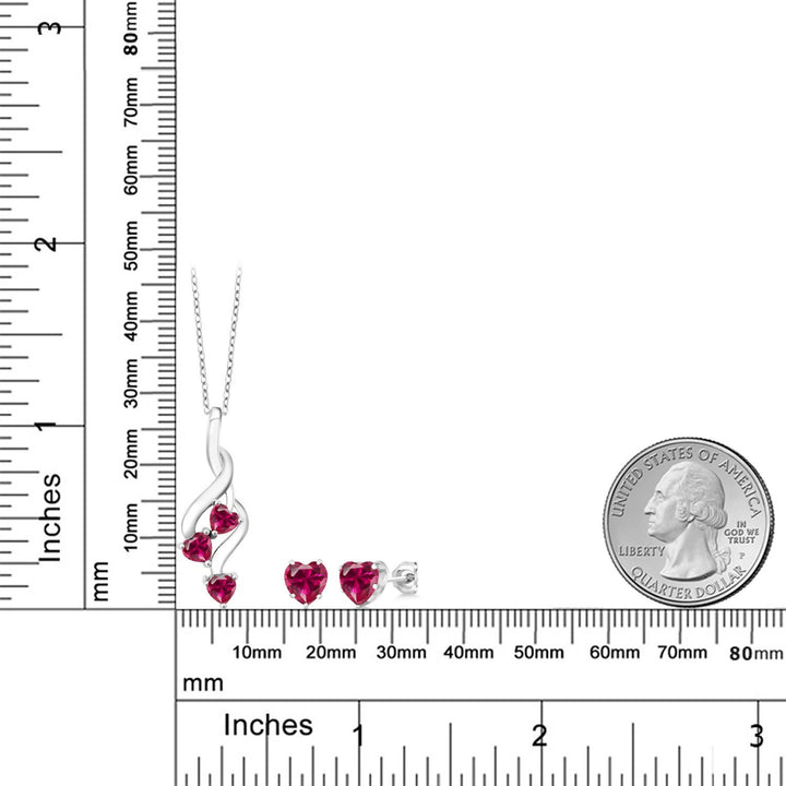 Created Ruby - July_Pendant Earrings Set in 925 Sterling Silver