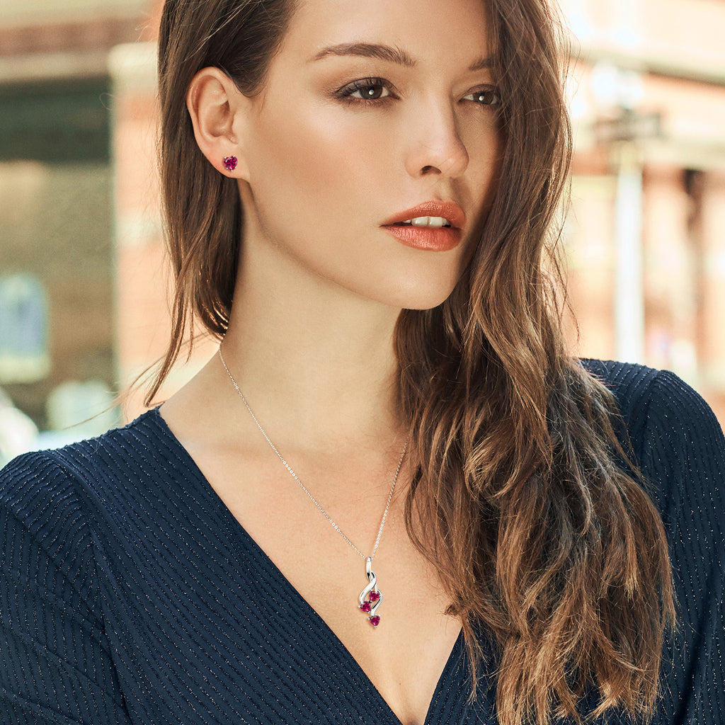 Created Ruby - July_Pendant Earrings Set in 925 Sterling Silver