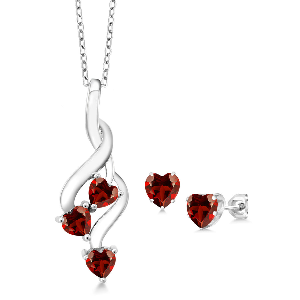 Garnet - January_Pendant Earrings Set in 925 Sterling Silver