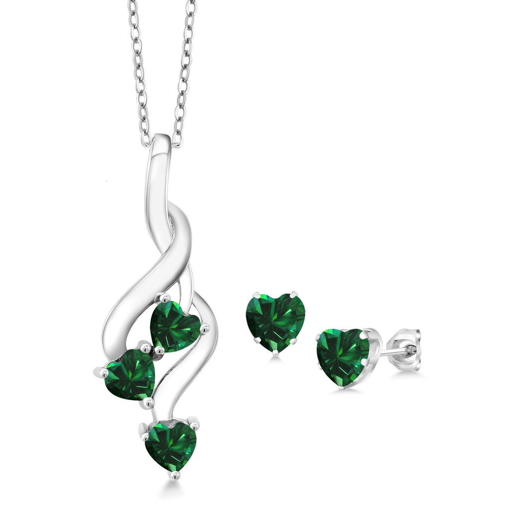Nano Emerald - May_Pendant Earrings Set in 925 Sterling Silver
