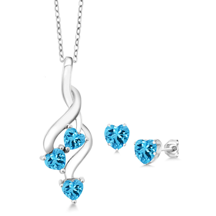 Swiss Blue Topaz - November_Pendant Earrings Set in 925 Sterling Silver