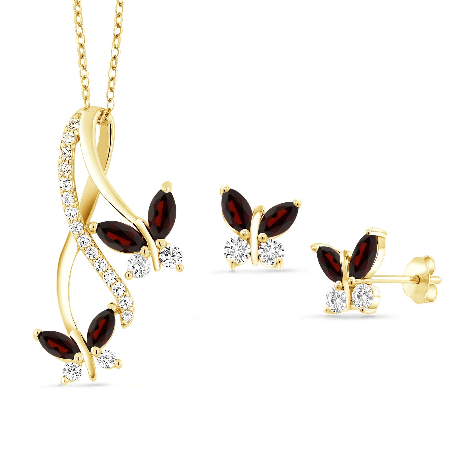 Pendant Earrings Set in 925 Yellow Gold Plated Silver