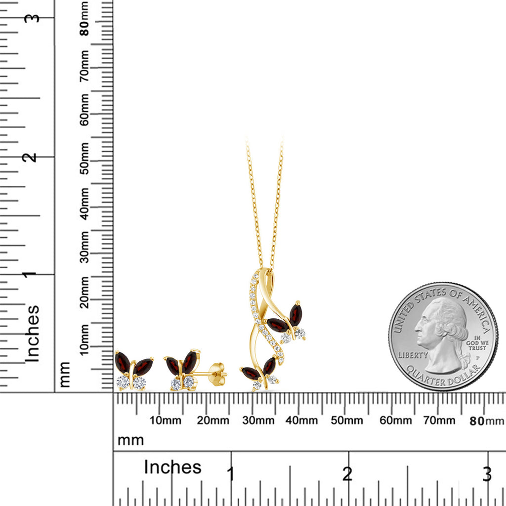Pendant Earrings Set in 925 Yellow Gold Plated Silver