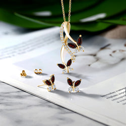 Pendant Earrings Set in 925 Yellow Gold Plated Silver