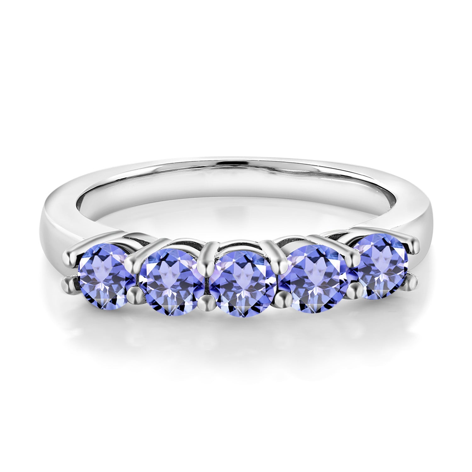 925 Sterling Silver Blue Tanzanite 5-Stone Wedding Anniversary Band Ring For Women (0.90 Cttw, Gemstone December Birthstone, Available In Size 5, 6, 7, 8, 9)