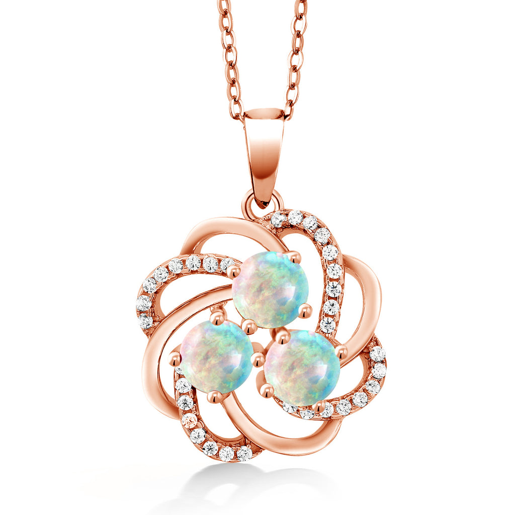 White Simulated Opal-Cabochon - October_Pendant in 925 Rose Gold Plated Silver