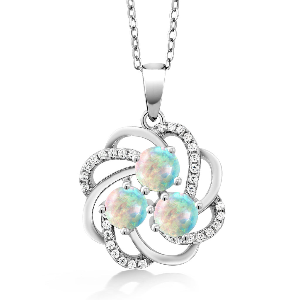 White Simulated Opal-Cabochon - October_Pendant in 925 Sterling Silver