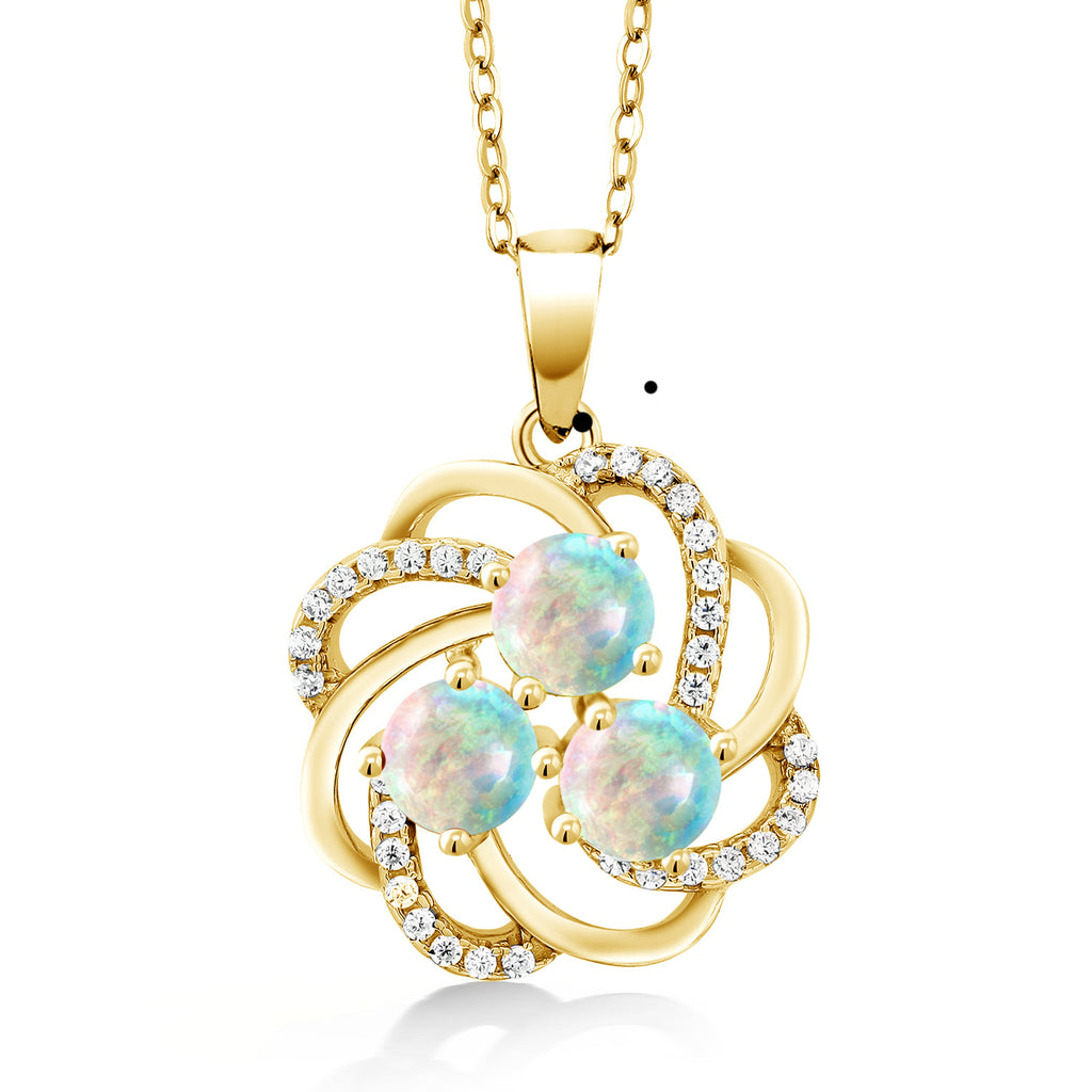 White Simulated Opal-Cabochon - October_Pendant in 925 Yellow Gold Plated Silver