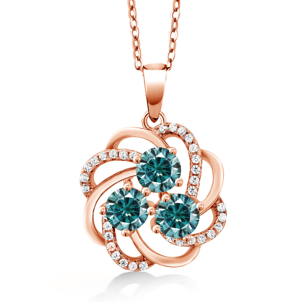 Blue Moissanite - April_Pendant in 925 Rose Gold Plated Silver