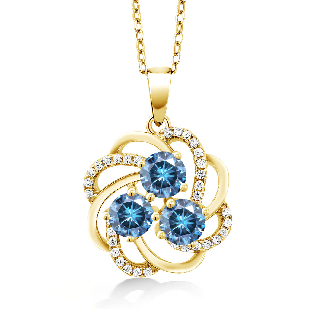 Persian Blue Moissanite - April_Pendant in 925 Yellow Gold Plated Silver