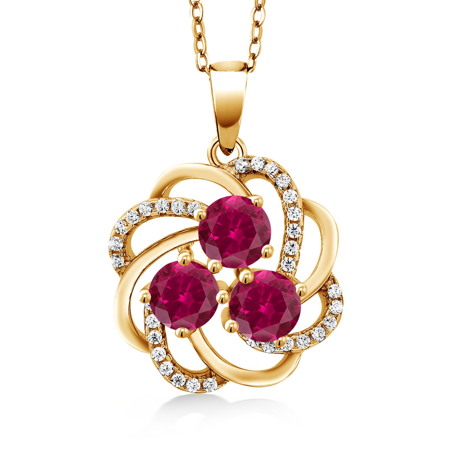 Created Ruby and Zirconia_Pendant in 925 Yellow Gold Plated Silver
