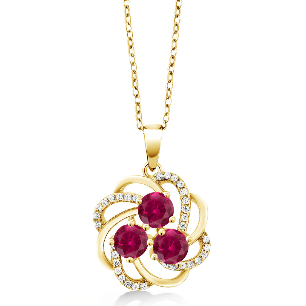 Created Ruby and Zirconia_Pendant in 925 Yellow Gold Plated Silver