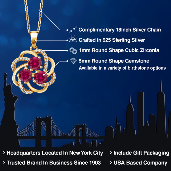 Created Ruby and Zirconia_Pendant in 925 Yellow Gold Plated Silver