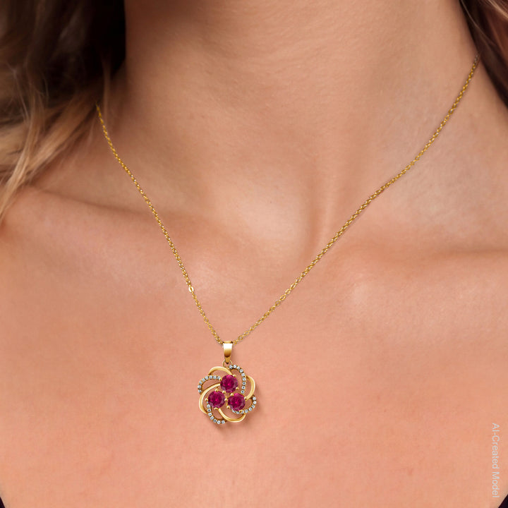 Created Ruby and Zirconia_Pendant in 925 Yellow Gold Plated Silver