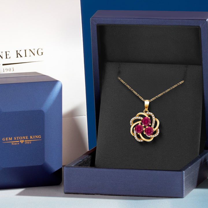 Created Ruby and Zirconia_Pendant in 925 Yellow Gold Plated Silver