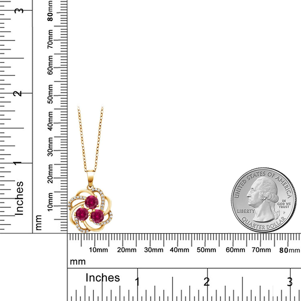 Created Ruby and Zirconia_Pendant in 925 Yellow Gold Plated Silver