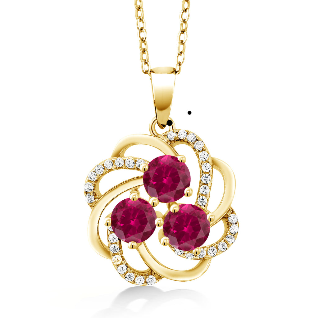 Created Ruby - July_Pendant in 925 Yellow Gold Plated Silver
