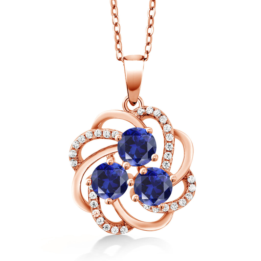 Blue Created Sapphire - September_Pendant in 925 Rose Gold Plated Silver