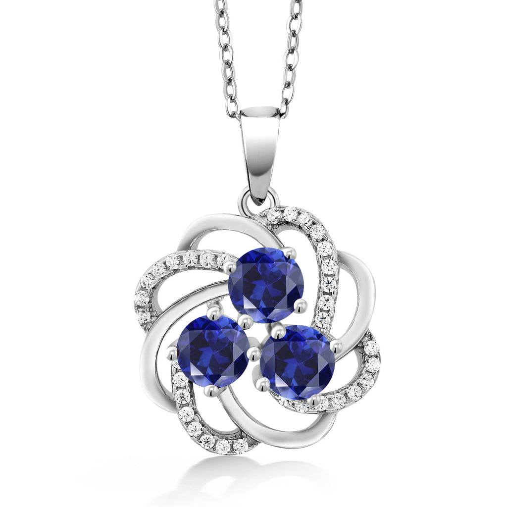 Blue Created Sapphire - September_Pendant in 925 Sterling Silver