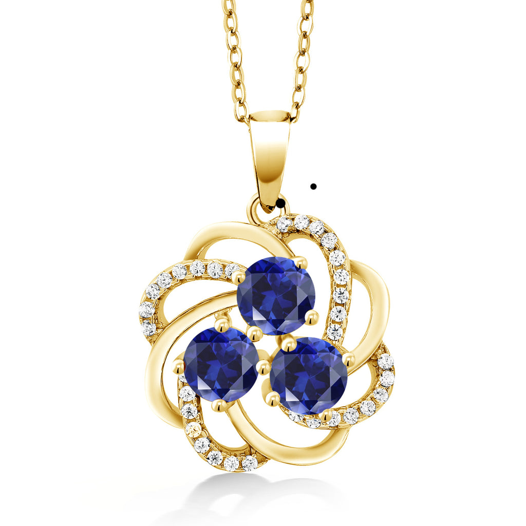 Blue Created Sapphire - September_Pendant in 925 Yellow Gold Plated Silver