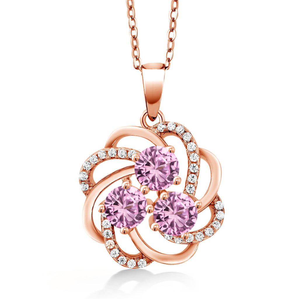 Pink Created Sapphire - September_Pendant in 925 Rose Gold Plated Silver