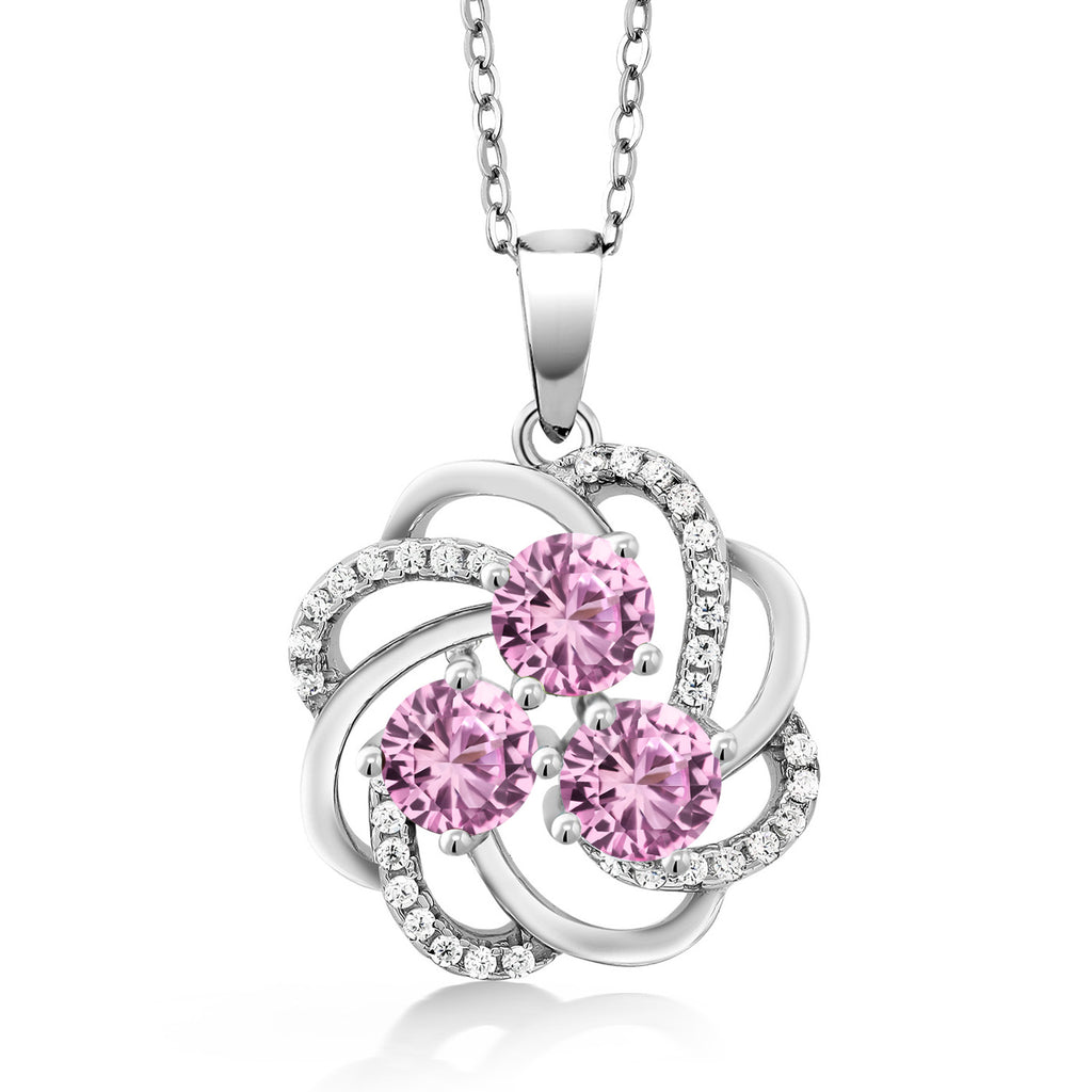 Pink Created Sapphire - September_Pendant in 925 Sterling Silver