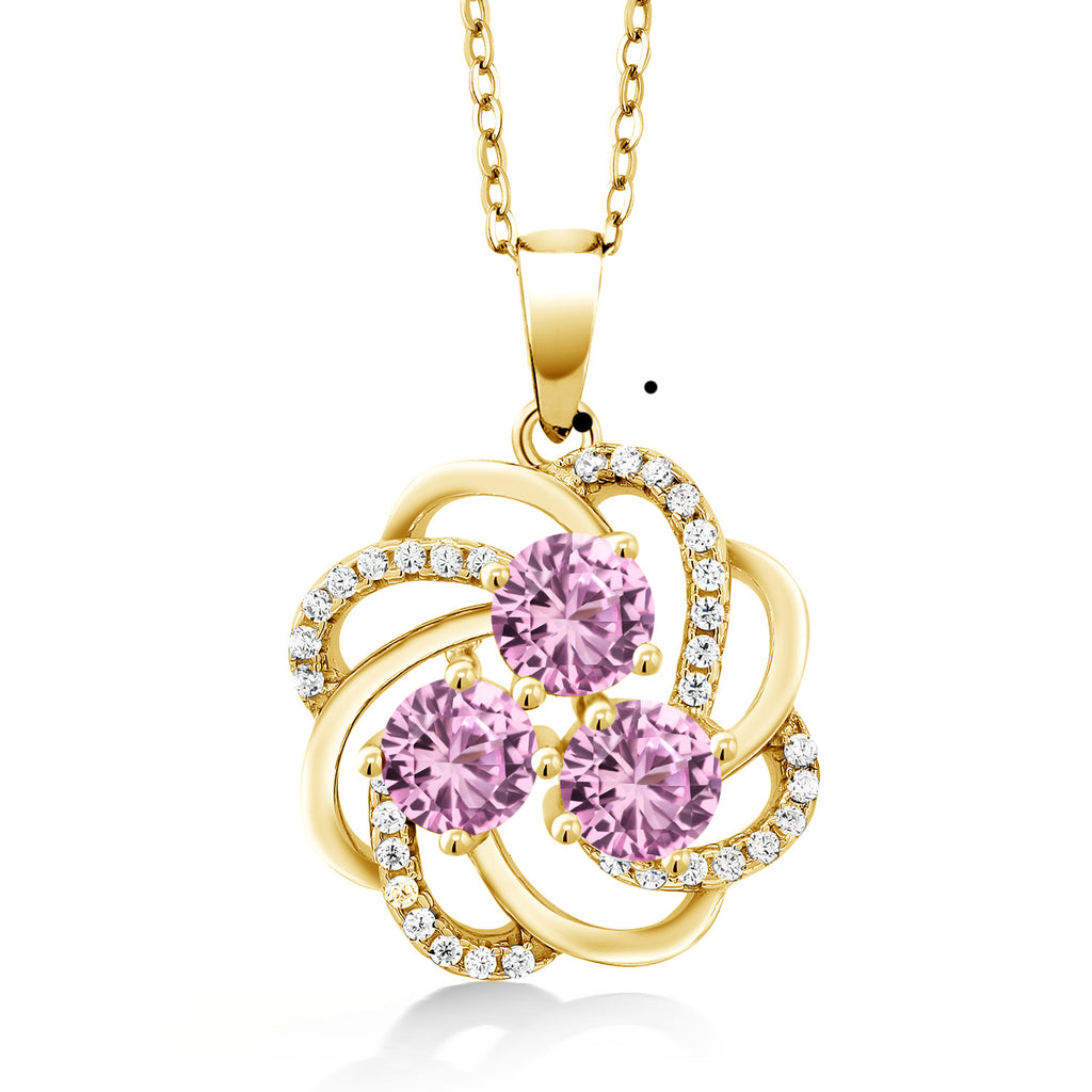 Pink Created Sapphire - September_Pendant in 925 Yellow Gold Plated Silver