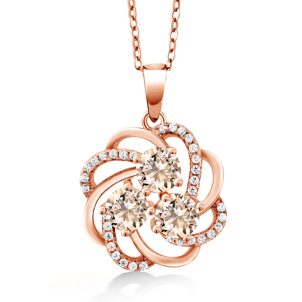 Morganite and Zirconia_Pendant in 925 Rose Gold Plated Silver