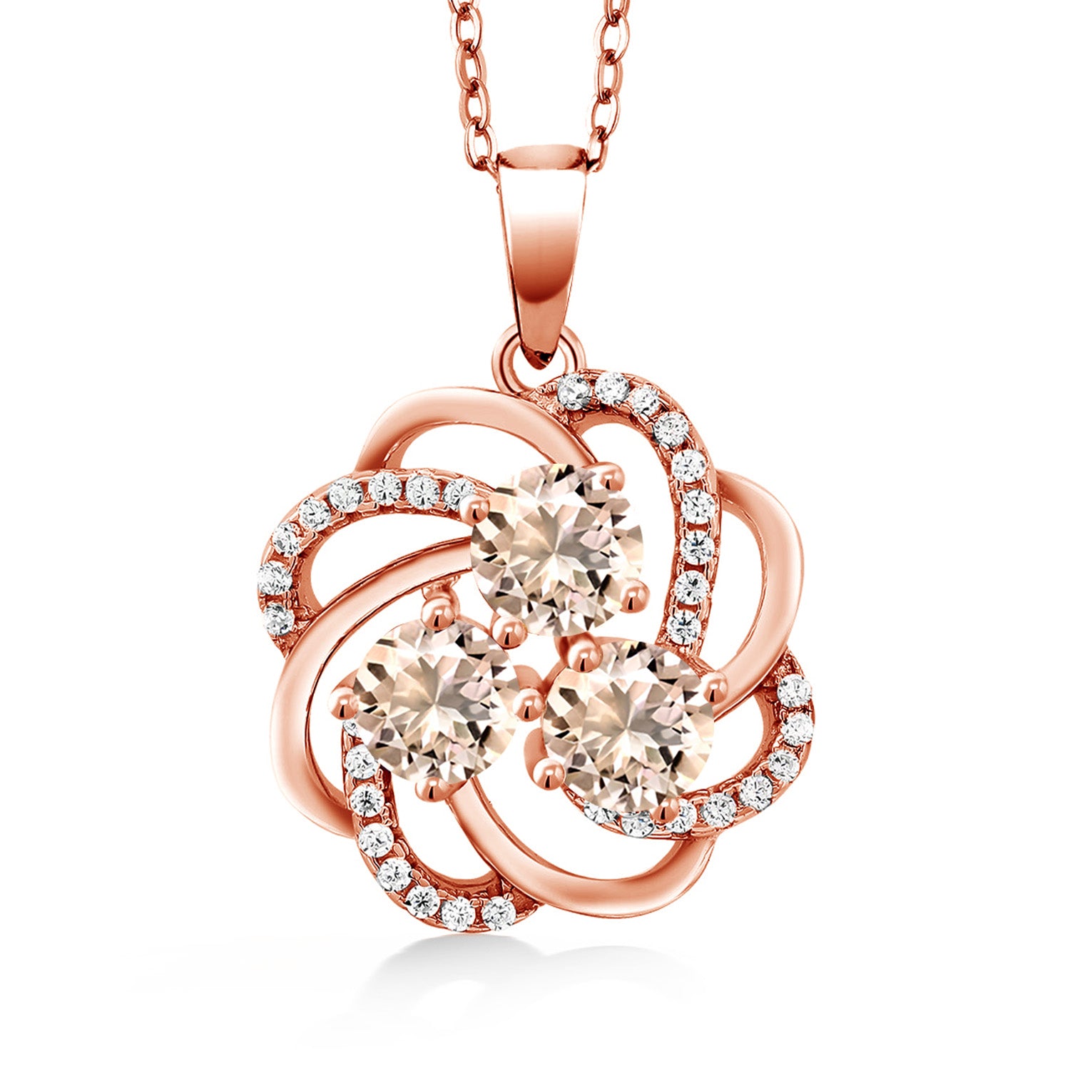 Morganite and Zirconia_Pendant in 925 Rose Gold Plated Silver