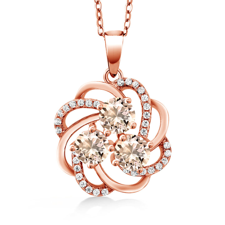 Morganite and Zirconia_Pendant in 925 Rose Gold Plated Silver