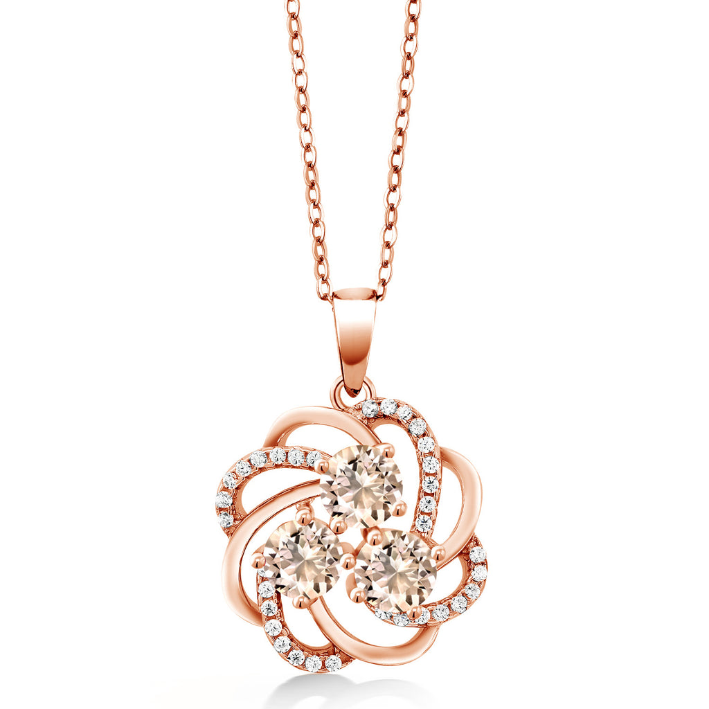 Morganite and Zirconia_Pendant in 925 Rose Gold Plated Silver
