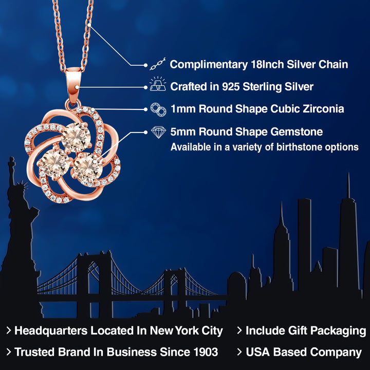 Morganite and Zirconia_Pendant in 925 Rose Gold Plated Silver