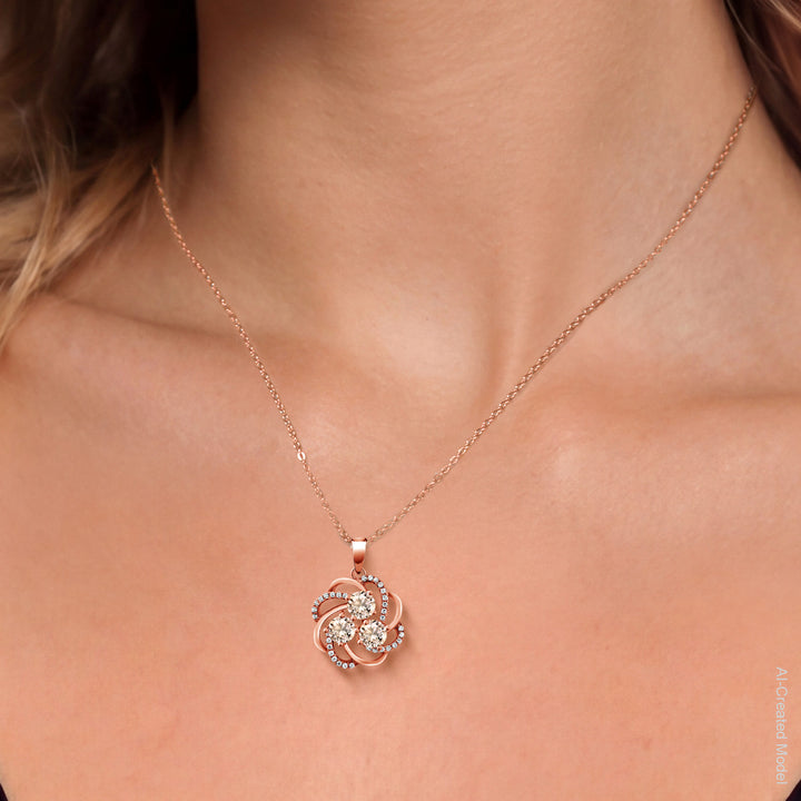 Morganite and Zirconia_Pendant in 925 Rose Gold Plated Silver