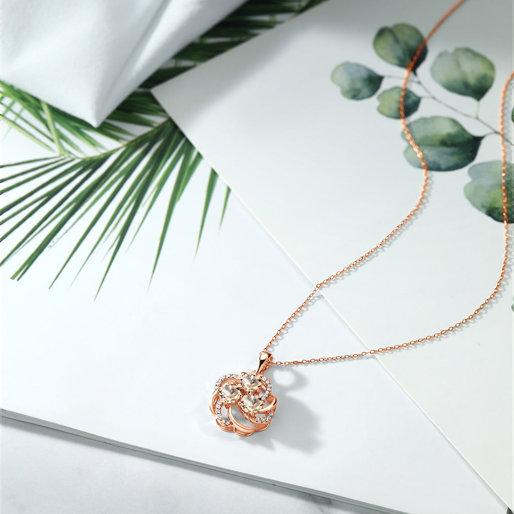 Morganite and Zirconia_Pendant in 925 Rose Gold Plated Silver