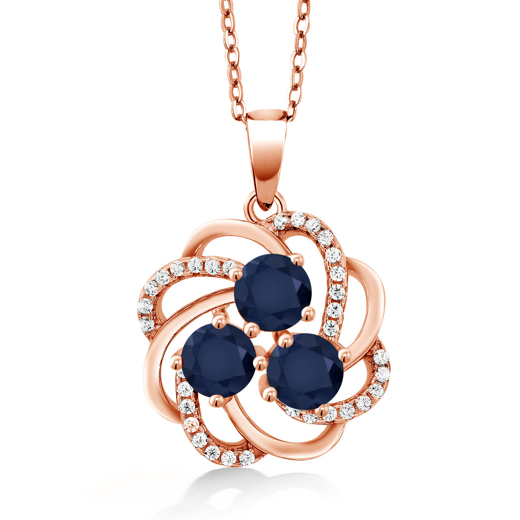 Blue Sapphire - September_Pendant in 925 Rose Gold Plated Silver