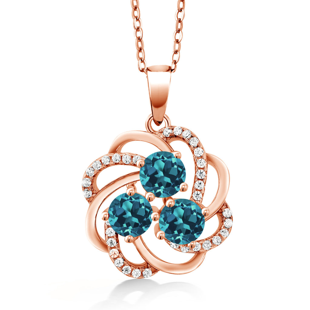 London Blue Topaz - November_Pendant in 925 Rose Gold Plated Silver