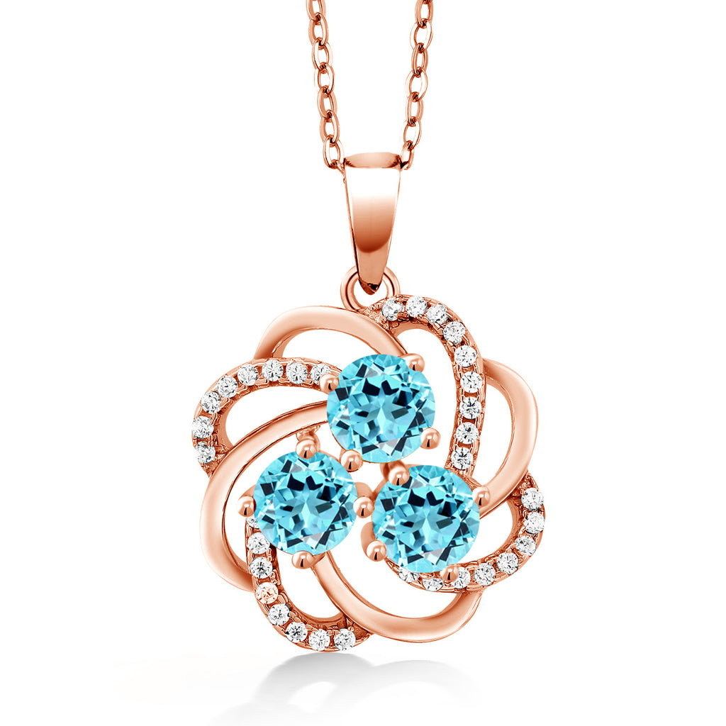 Swiss Blue Topaz - November_Pendant in 925 Rose Gold Plated Silver