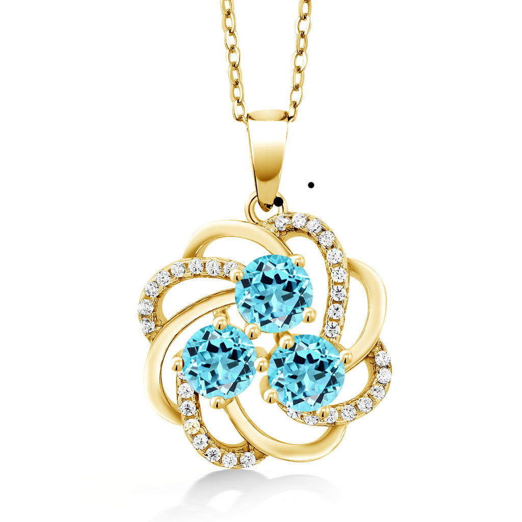 Swiss Blue Topaz - November_Pendant in 925 Yellow Gold Plated Silver