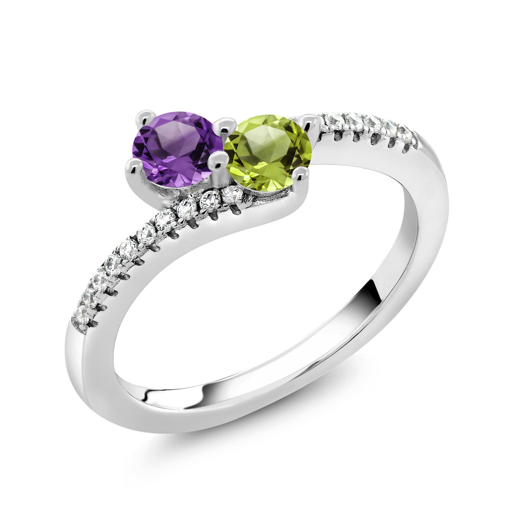 Amethyst - Peridot and Zirconia_6_Ring in 925 Sterling Silver