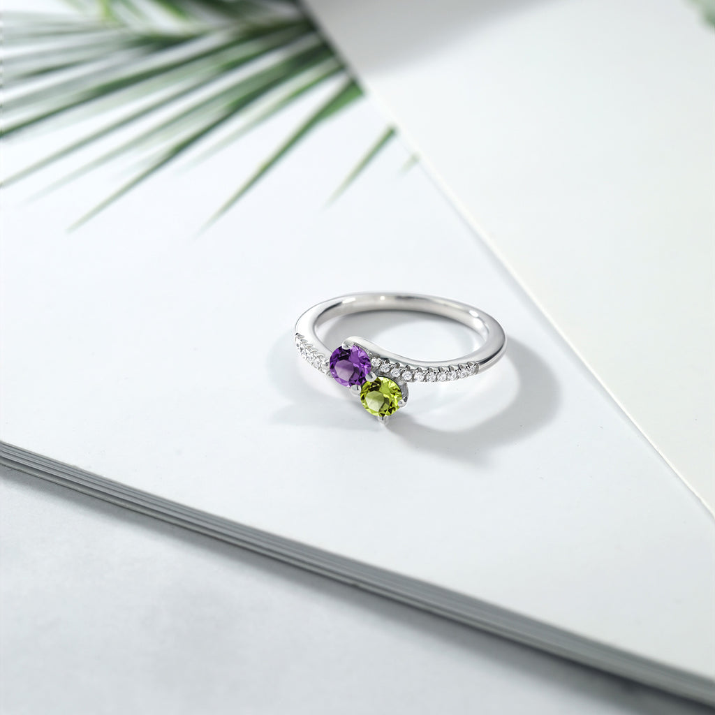 Amethyst - Peridot and Zirconia_6_Ring in 925 Sterling Silver