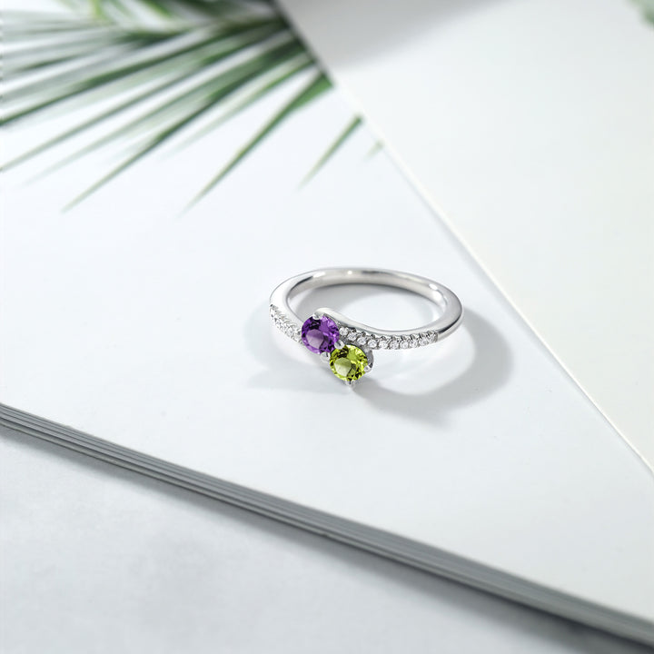 Amethyst - Peridot and Zirconia_6_Ring in 925 Sterling Silver