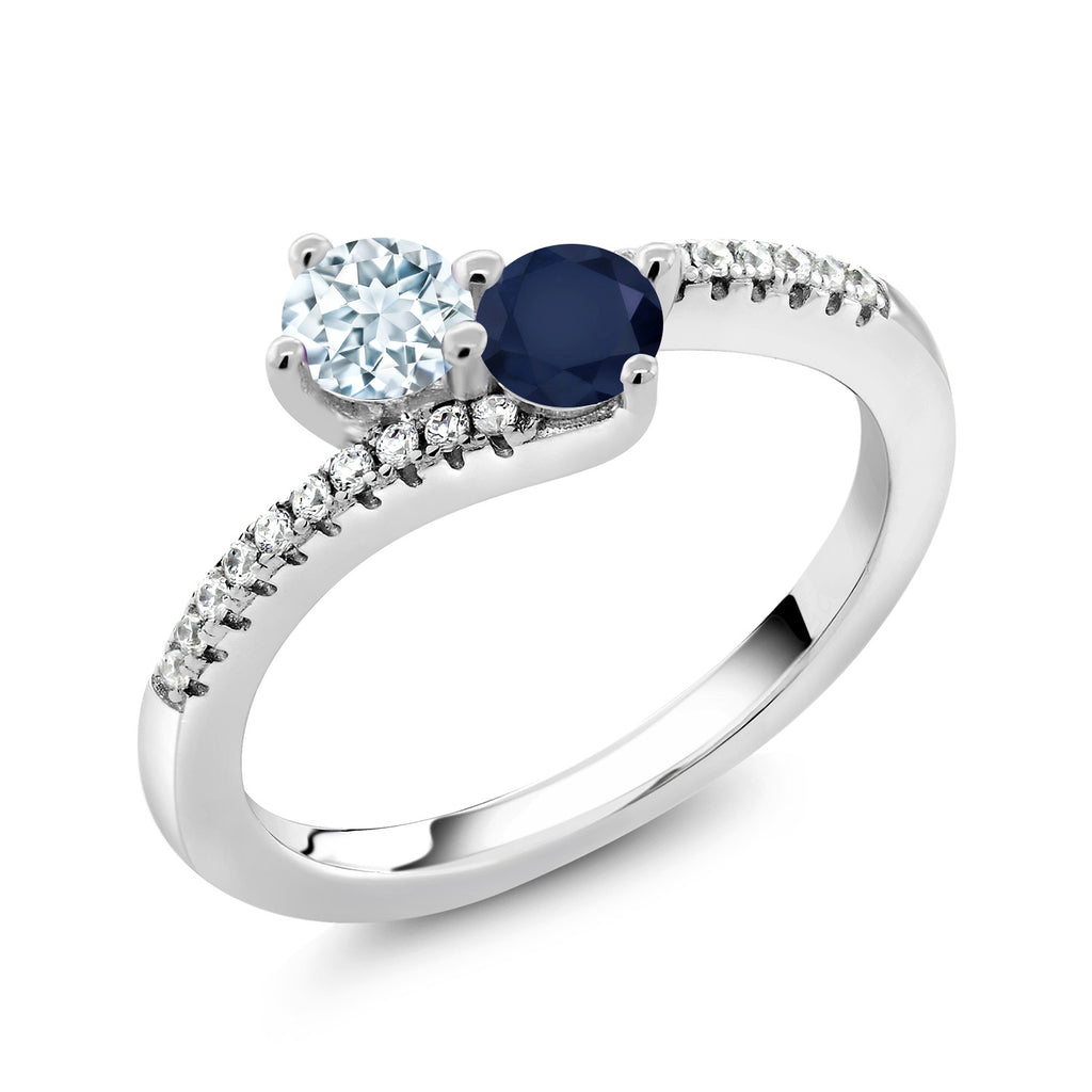Aquamarine - Sapphire and Zirconia_7_Ring in 925 Sterling Silver
