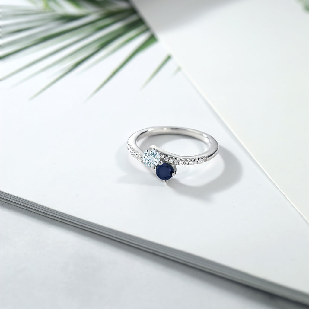 Aquamarine - Sapphire and Zirconia_7_Ring in 925 Sterling Silver